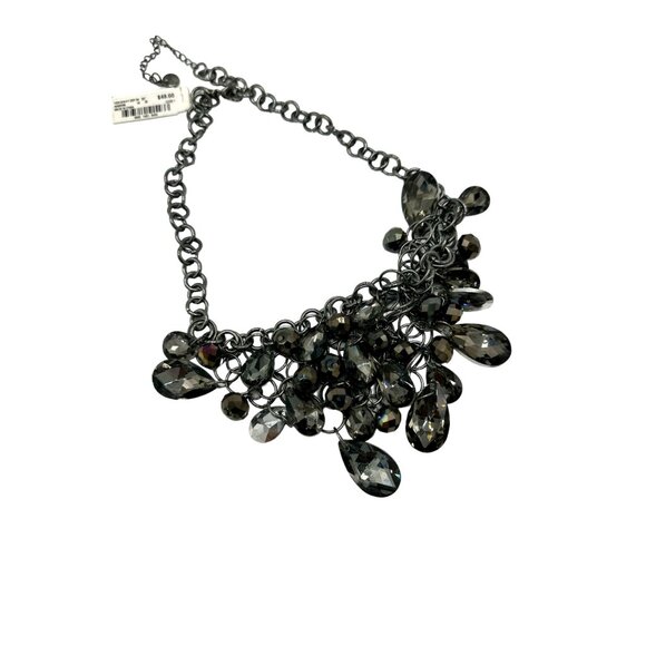 Alfani Hematite Black Cluster Teardrop Layered Bib Necklace 18" - Picture 7 of 8
